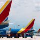 Aeronaves da Southwest Airlines no terminal de Baltimore, nos EUA (Angus Mordant/Bloomberg)