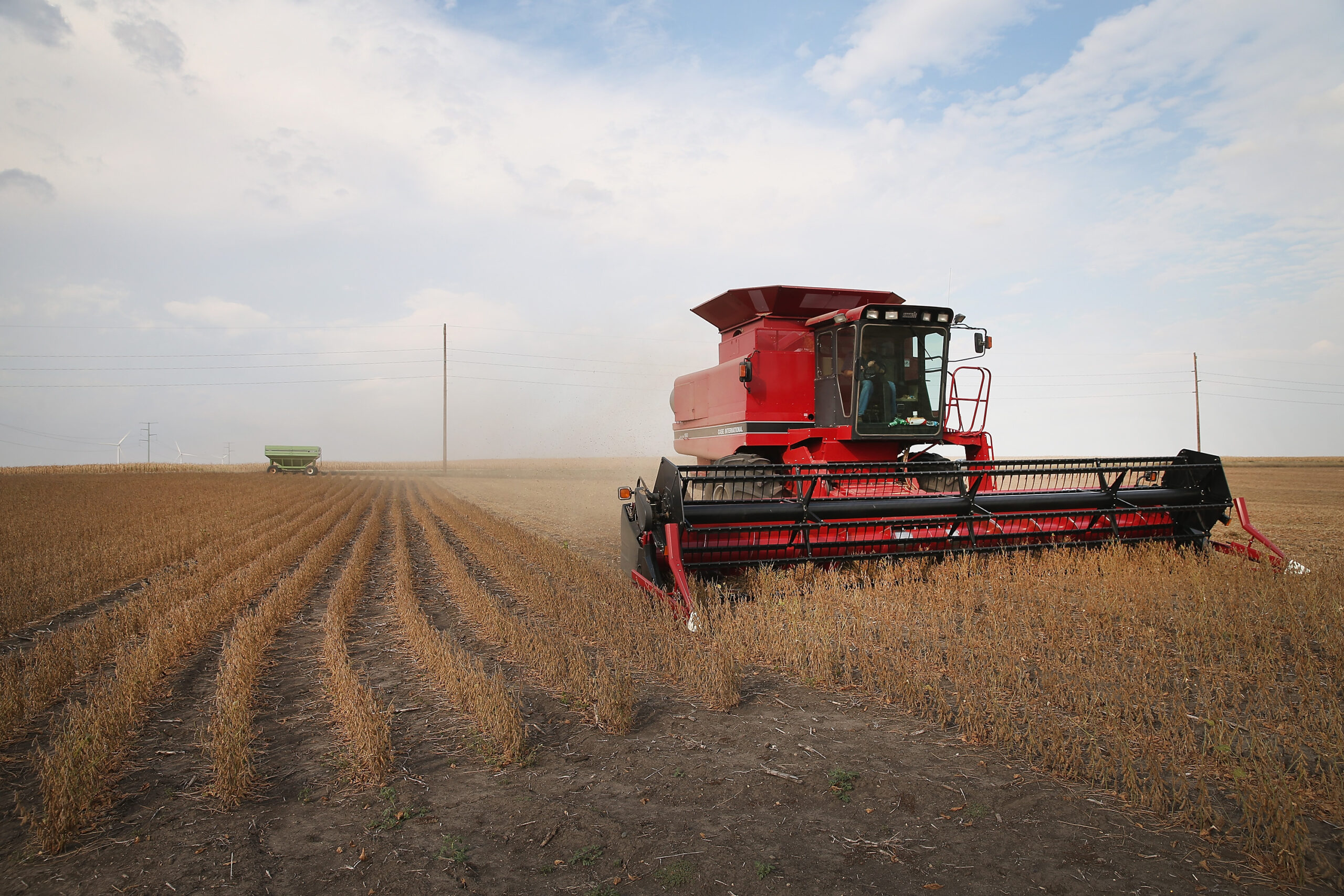 Um produtor rural faz a colheita de soja nas proximidades de Worthington, Minnesota (Scott Olson/Getty Images)