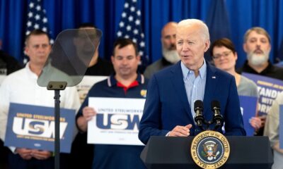 Joe Biden no escritório dos United Steel Workers em Pittsburgh, Pennsylvania, em 17 de abril (Nate Smallwood/Bloomberg)