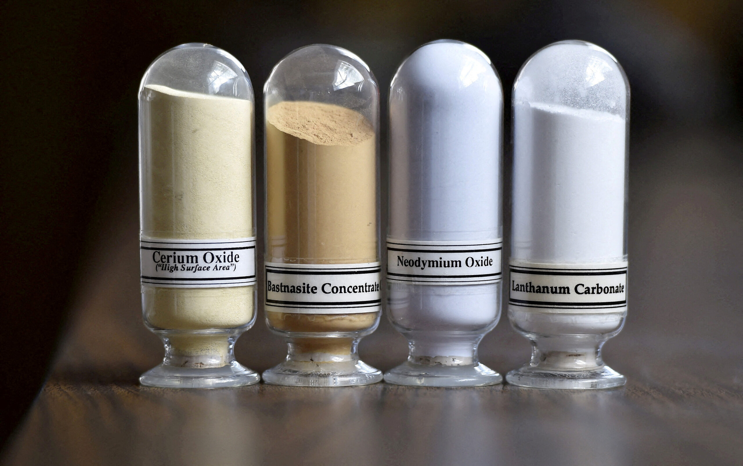 Samples of rare earth minerals on display.