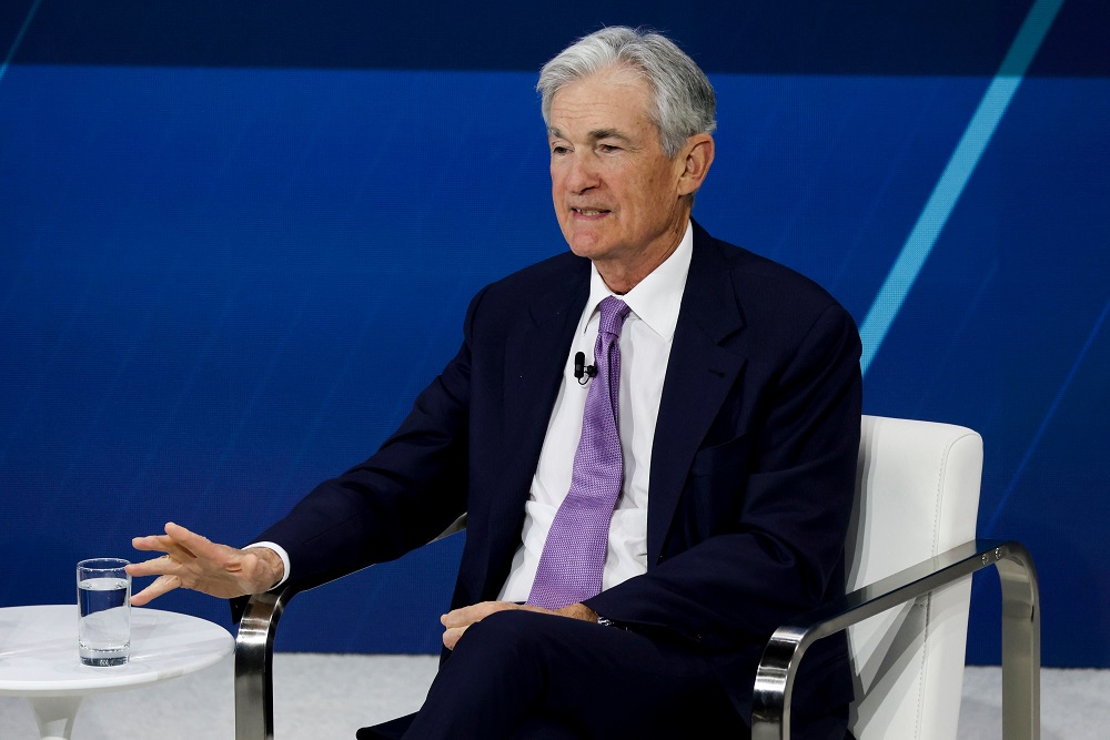 Jerome Powell durante sua apresentação no evento.