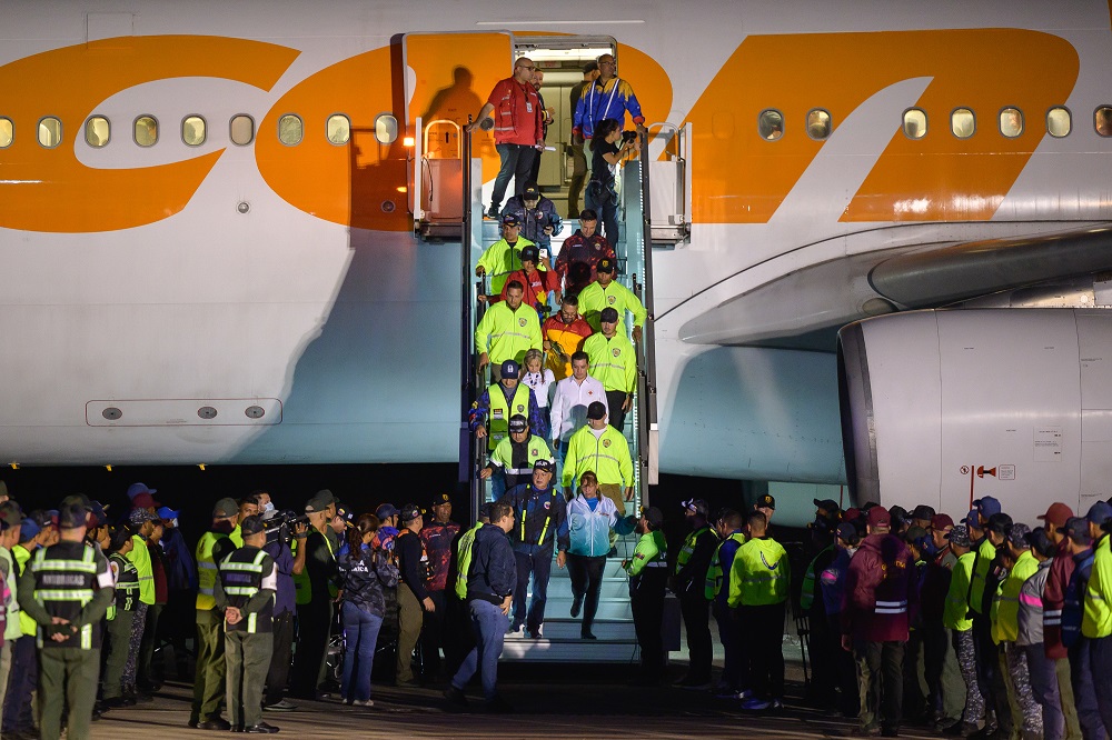 Venezuelanos chegando em voo de repatriação