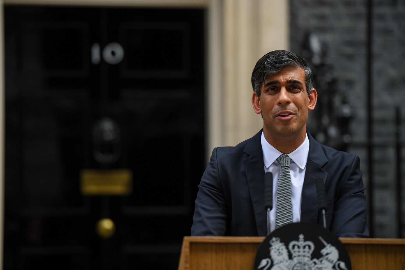Rishi Sunak, líder do Partido Trabalhista, em evento de campanha.