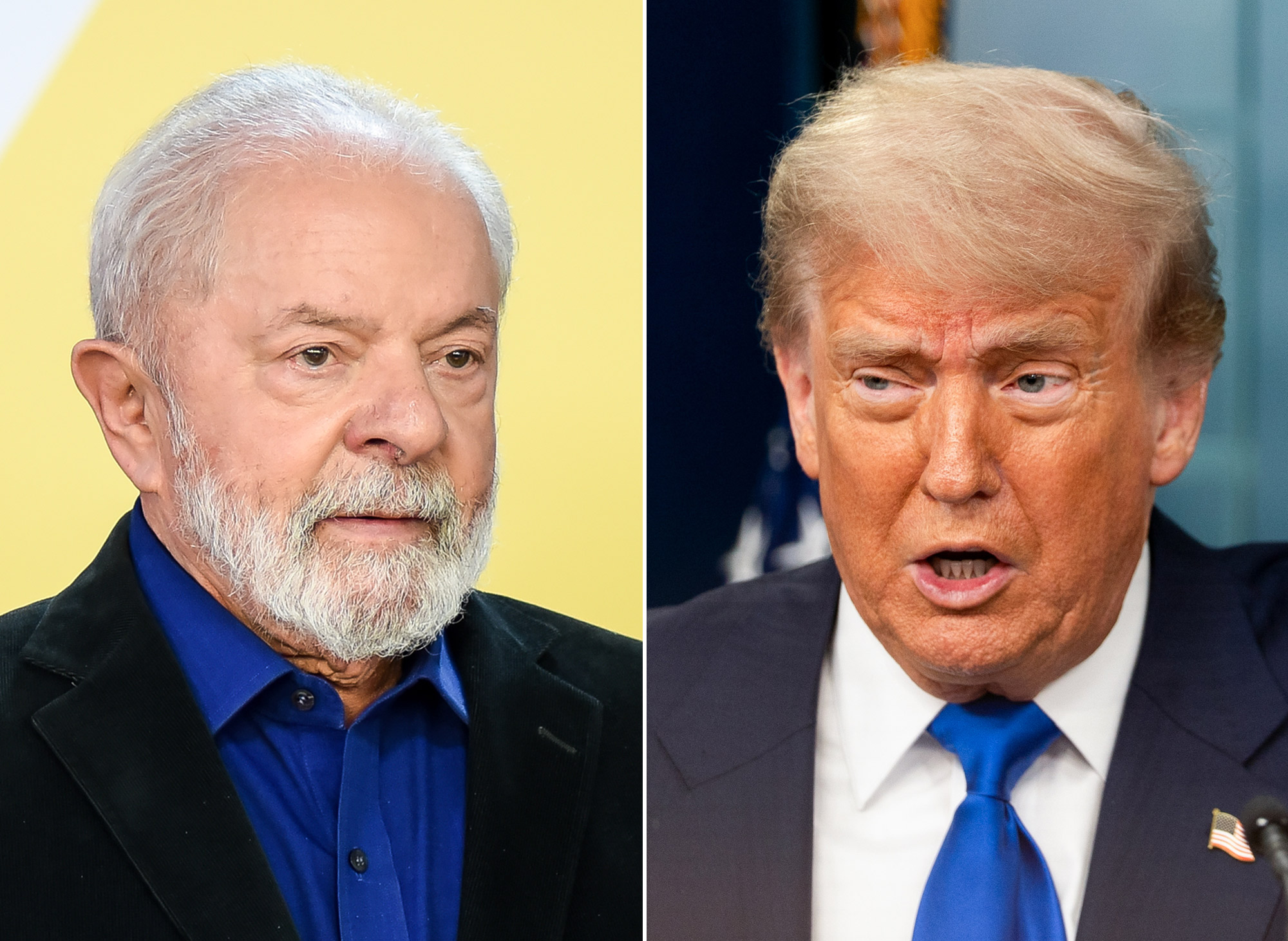Imagem de Luiz Inácio Lula da Silva e Donald Trump em um evento.