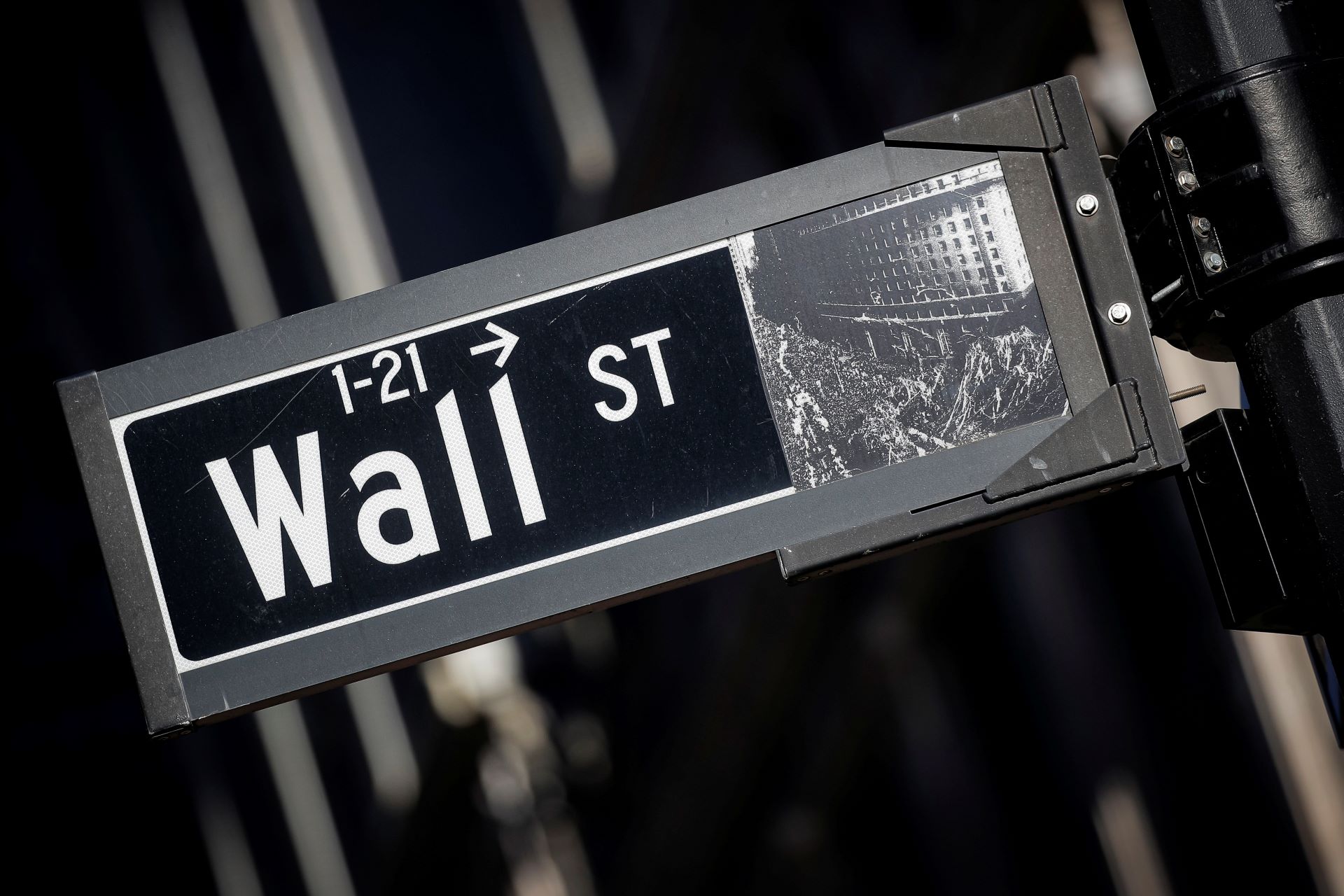 Imagem da placa que representa Wall Street, em Nova York.