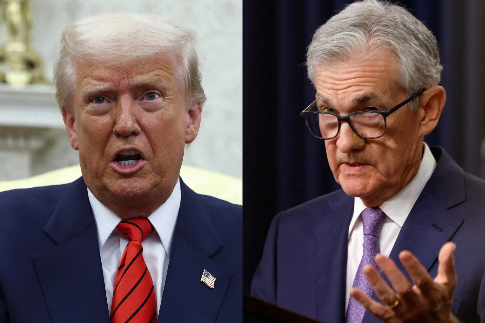 Imagem de Donald Trump e Jerome Powell.