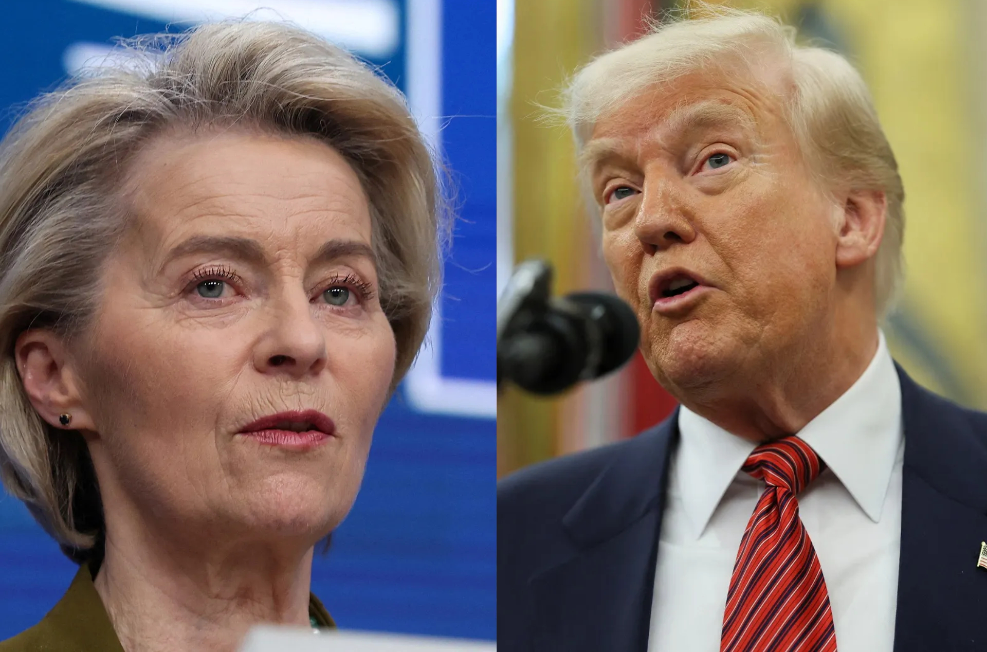 Ursula Der Leyen e Donald Trump se encontrando.
