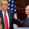 Imagem de Donald Trump e Vladimir Putin durante uma reunião em 2016.