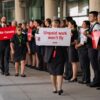 Comissários de bordo da Air Canada manifestando no Aeroporto de Toronto